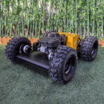 Yellow remote wheeled mower (VTW550-90) with brakes and vacuum tyres - Image 2